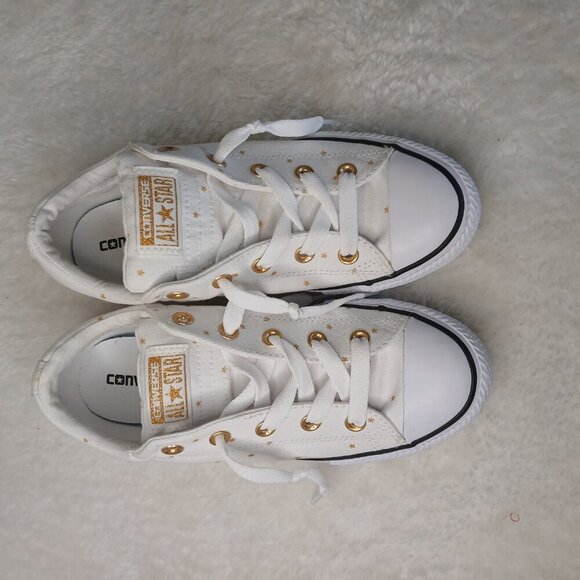 Chuck Taylor All Star Street Slip On Lace Up Gold Star Junior Shoes White Size 4 - Picture 9 of 9